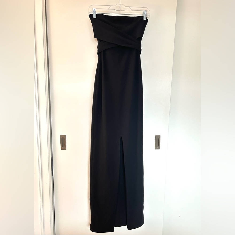 Lulu’s black strapless prom dress, size small, only worn once, tie in the back